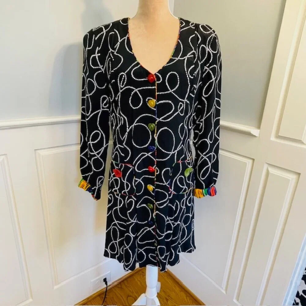 Vintage Platinum by Dorothy Schoelen Funky Heart Button Artsy Coat Dress Medium - Picture 2 of 12